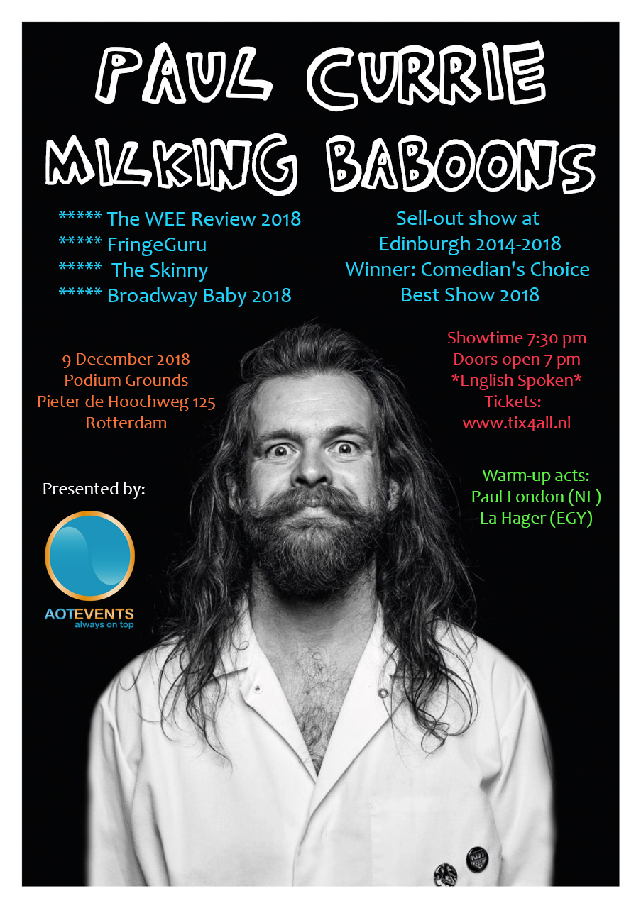Ticket kopen voor evenement Rotterdam Laughs with PAUL CURRIE (IRL) Milking Baboons